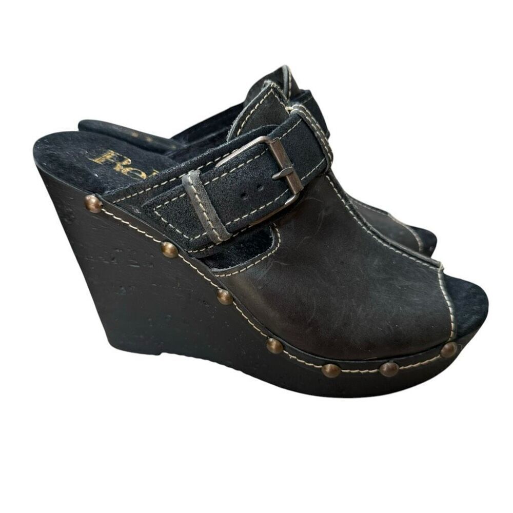 Reba UNLIMITED Black Leather Wedge Sandals New Womens Shoes size 9